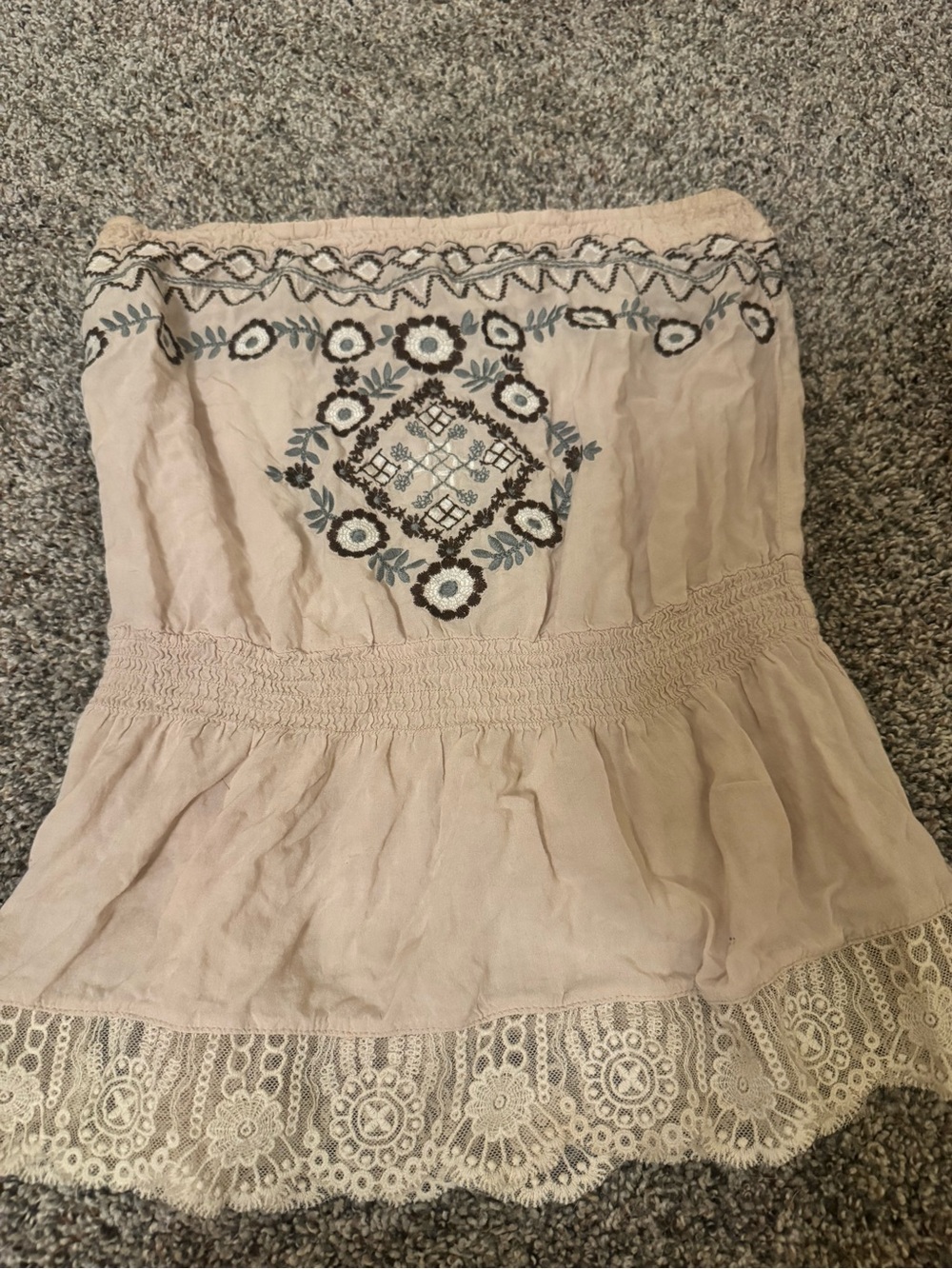 Forever 21 Blush Embroidered Strapless Peplum Top